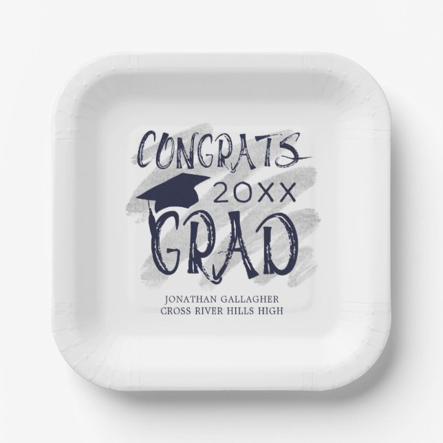Modern Graduation Congrats Grad Cap Custom Colours Paper Plate (Front)