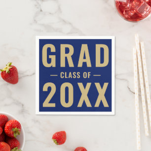 Modern graduation custom class year gold navy blue napkin