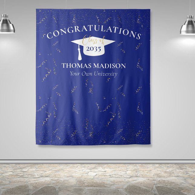 Modern Graduation Faux Confetti Blue/White Tapestry (Creator Uploaded)