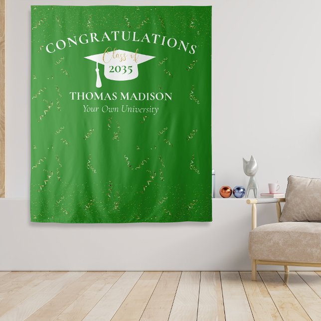 Modern Graduation Faux Confetti Green/White Tapestry (Creator Uploaded)