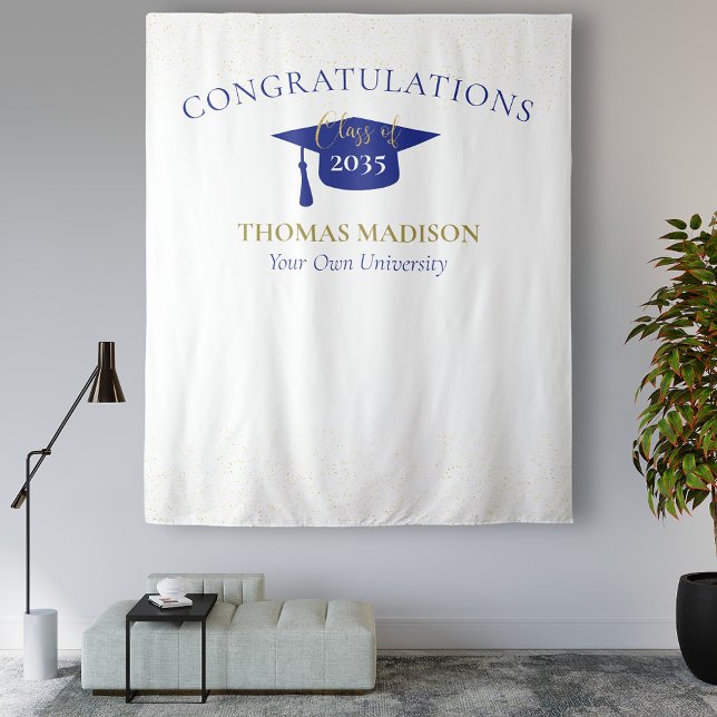 Modern Graduation Faux Glitter Backdrop | Blue Tapestry (Creator Uploaded)