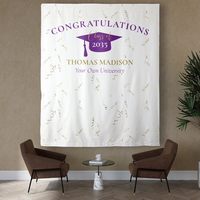 Modern Graduation Faux Streamers Purple Backdrop Tapestry (Creator Uploaded)