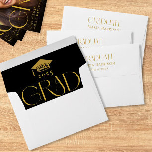 Modern Graduation Gold Black White Envelope