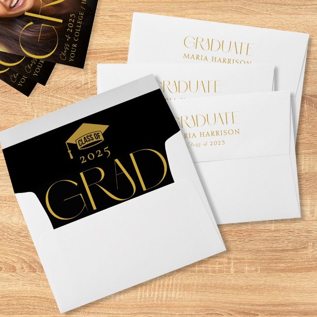 Modern Graduation Gold Black White  Envelope (Creator Uploaded)