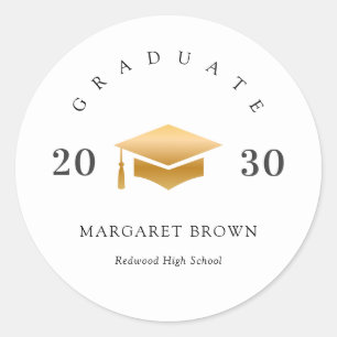 Modern Graduation Gold Cap Simple Minimal Classic Round Sticker