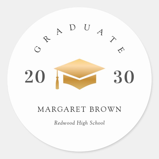 Modern Graduation Gold Cap Simple Minimal Classic Round Sticker (Front)