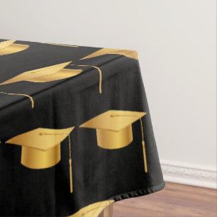 Modern Graduation Gold Cap Tassel Black Tablecloth