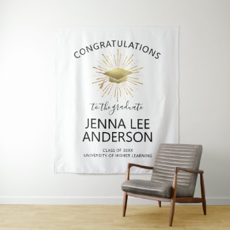 Modern Graduation Gold Cap with Starburst Tapestry