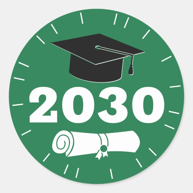 Modern Graduation Grad Year Cap Diploma Green Classic Round Sticker (Front)
