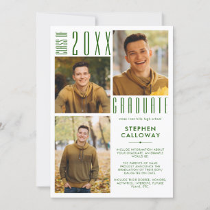 Modern Graduation Green 3 Photos Minimalist Announcement