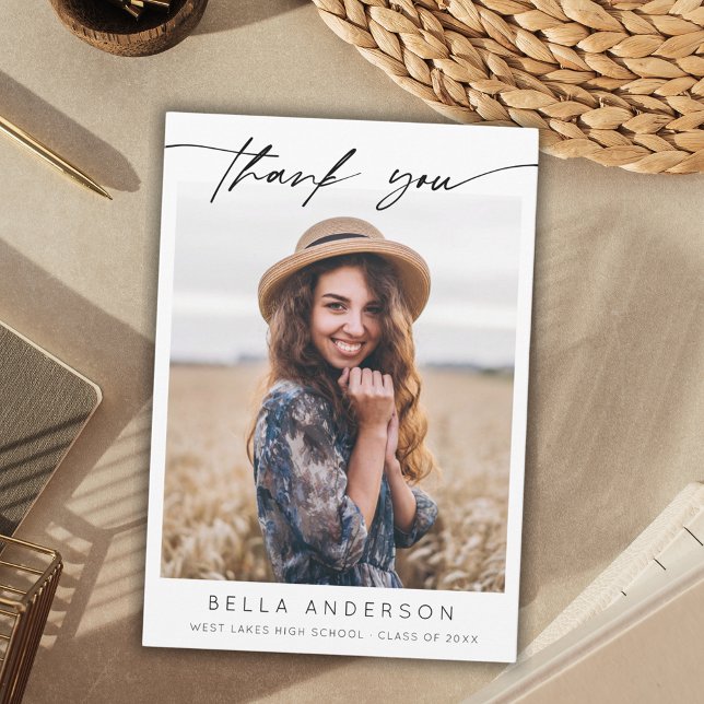 Modern Graduation Handwritten Script Photo  Thank You Card (Creator Uploaded)
