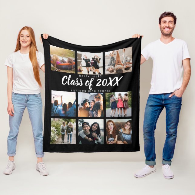 Modern Graduation Keepsake Gift Nine Photo Collage Fleece Blanket (In Situ)