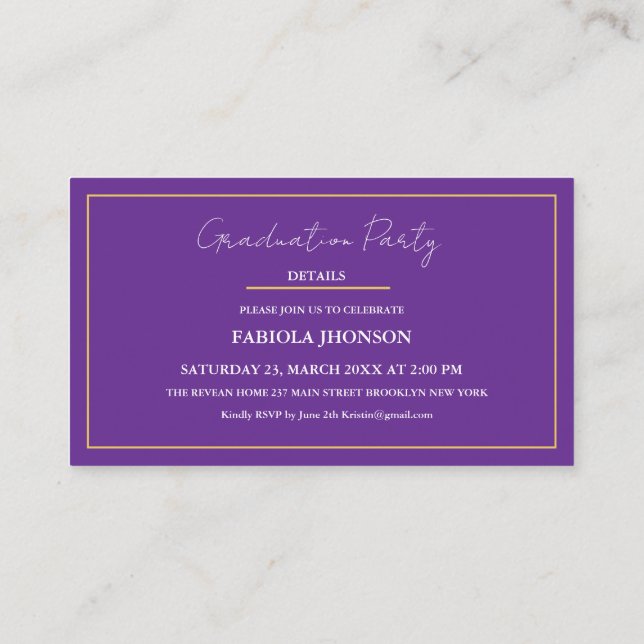 Modern Graduation Name Card Insert Gold Frame (Back)