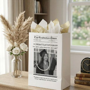 Modern Graduation Newspaper congratulation Medium Gift Bag