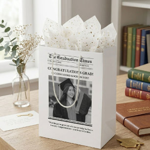 Modern Graduation Newspaper congratulation Medium Gift Bag