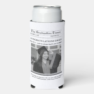 Modern Graduation Newspaper congratulation Seltzer Can Cooler