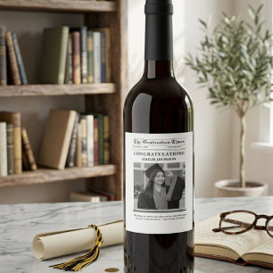 Modern Graduation Newspaper congratulation Wine Label