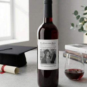 Modern Graduation Newspaper congratulation Wine Label