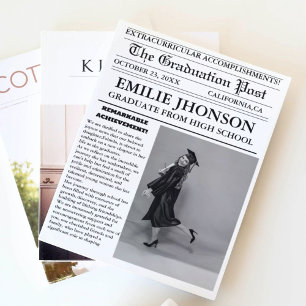 Modern Graduation Newspaper High School Invitation