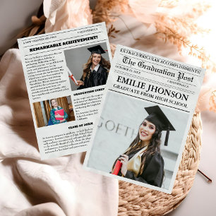 Modern Graduation Newspaper High School Invitation