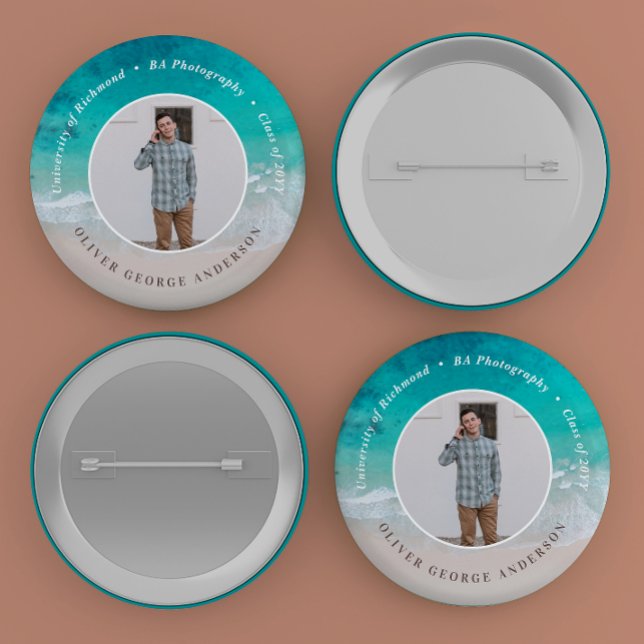 Modern graduation ocean beach modern photo travel 3 cm round badge (Creator Uploaded)