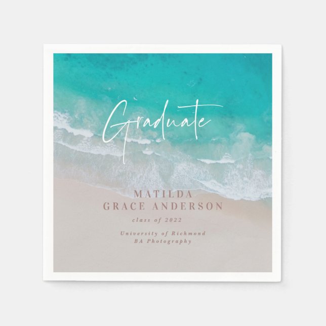 Modern graduation ocean beach script modern napkin (Front)