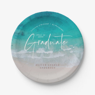 Modern graduation ocean beach script modern paper paper plate