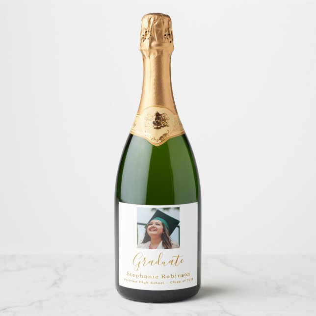 Modern Graduation Party 2024 Photo Gold  Sparkling Wine Label (Front)