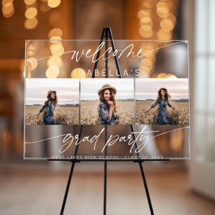 Modern Graduation Party 3 Photo Welcome Script Acrylic Sign