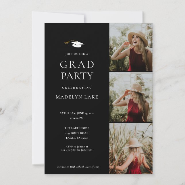 Modern Graduation Party 4 Photo Invitation (Front)