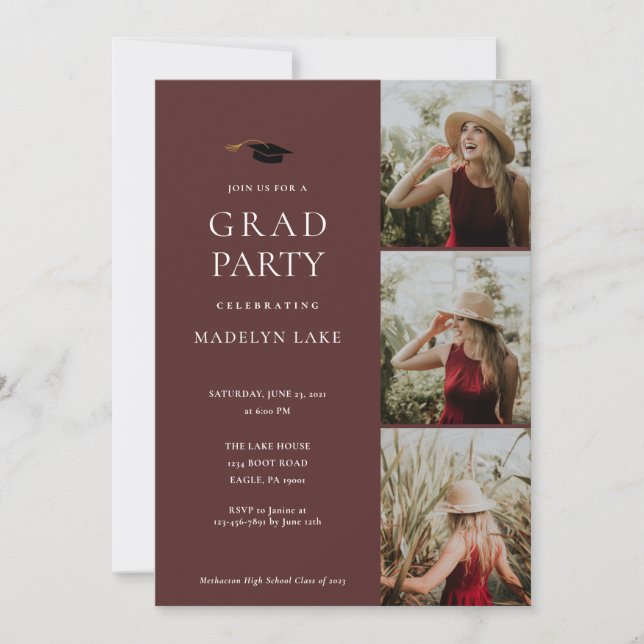 Modern Graduation Party 4 Photo Invitation (Front)