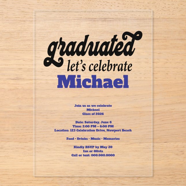 Modern Graduation Party Acrylic Invitations (Front)