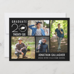Modern Graduation Party Black 4 Photo Collage Invitation