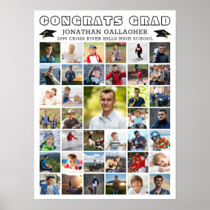 Modern Graduation Party Black White Photo Collage Poster