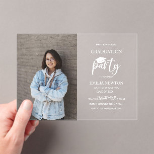 MODERN GRADUATION PARTY CAP PHOTO ACRYLIC INVITATIONS