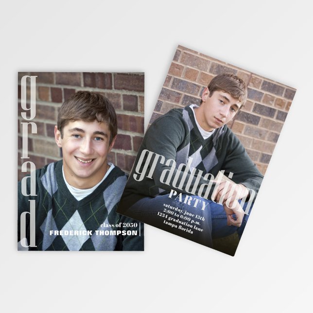 Modern Graduation Party Custom Photo Invitation (Modern graduation invitation template with simple minimalist block lettering.)