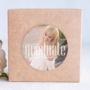 Modern Graduation Party Favour Custom Photo Classic Round Sticker