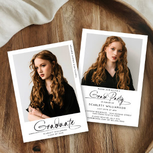Modern Graduation Party Graduate Photo Script Invitation
