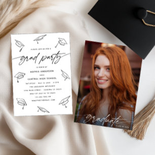 Modern Graduation Party Hand Drawn Doodle Photo Invitation