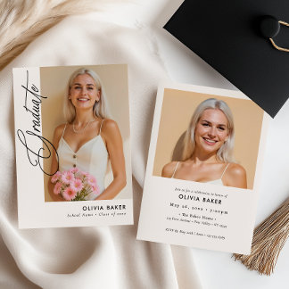 Modern Graduation Party Handwritten Script 2-Photo Invitation