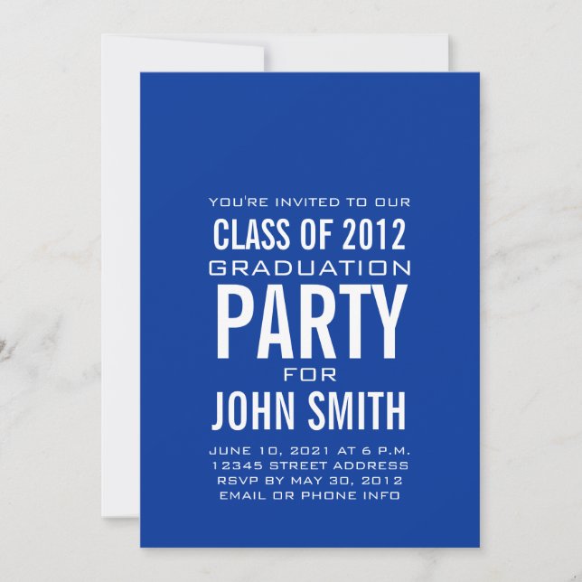 Modern Graduation Party Invitation Blue White (Front)