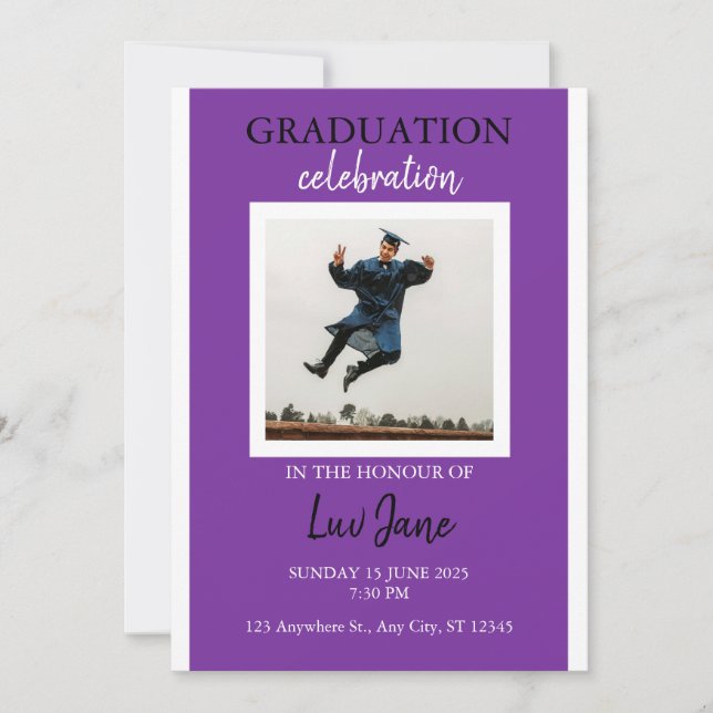 Modern Graduation Party Invitation with Photo (Front)