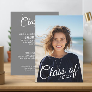 Modern Graduation Party Photo Charcoal White Invitation