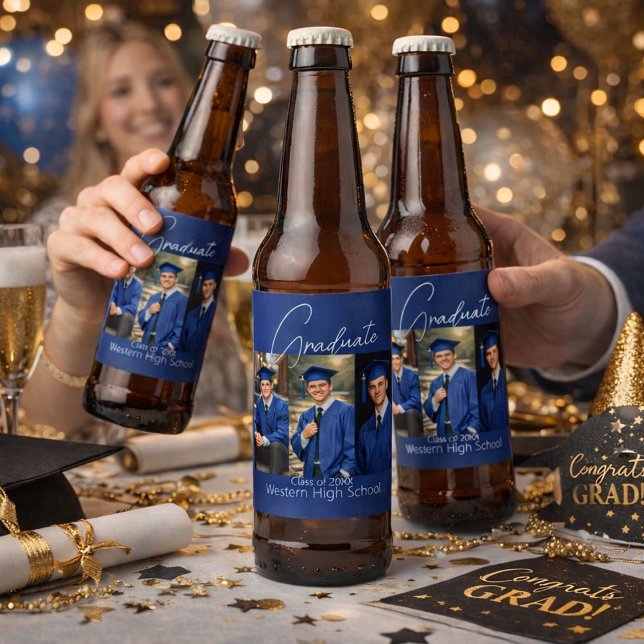 Modern Graduation Party Photo Display Beer Bottle Label (Creator Uploaded)