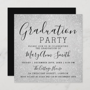 Modern Graduation Party Silver Glitter Paint Invitation