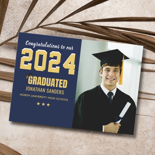 Modern Graduation Party with 1 Photo in Blue Invitation (Creator Uploaded)