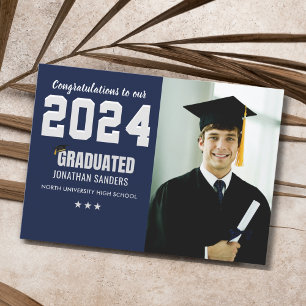 Modern Graduation Party with 1 Photo in Blue Invitation