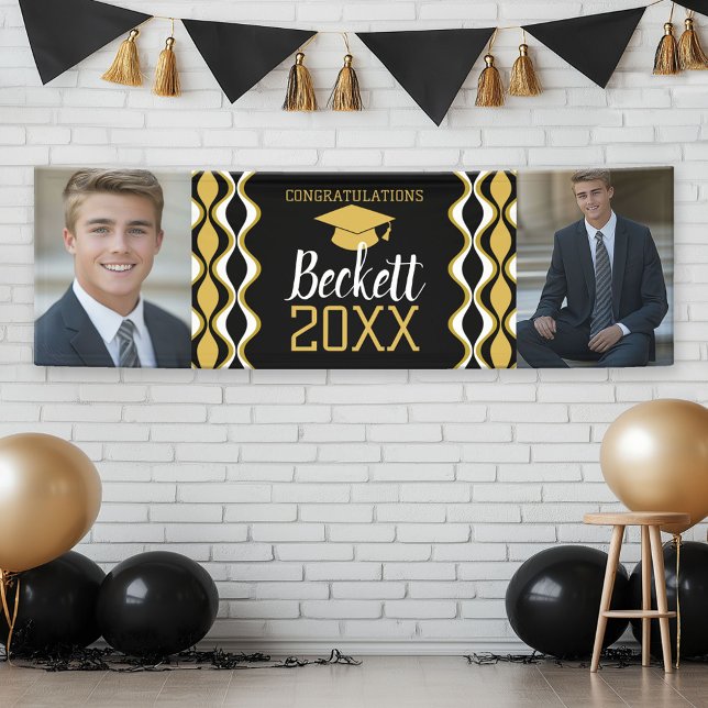 Modern Graduation Pattern - 2 Graduation Photos Banner (Custom Graduation Banner)