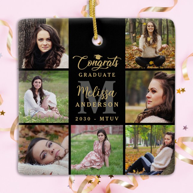 Modern Graduation Personalised 7 Photo Collage Ceramic Ornament (Creator Uploaded)