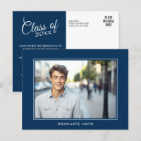 Modern Graduation Photo Announcement - Navy Blue
